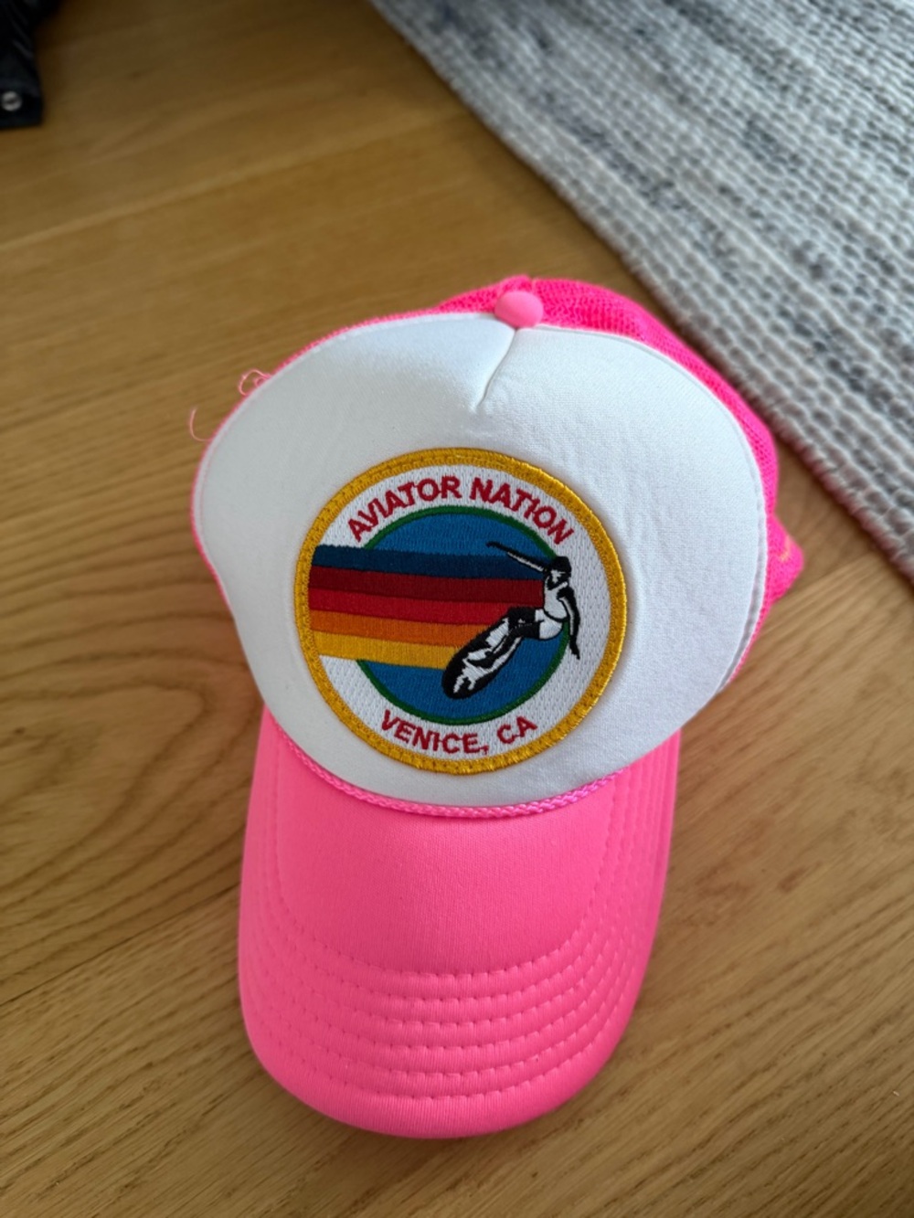 Aviator Nation Neon Pink & White Mesh Trucker Hat